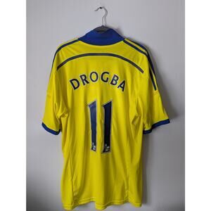 Chelsea 2014-15 Away Didier Drogba Jersey Soccer Authentic Adidas Men XL Yellow
